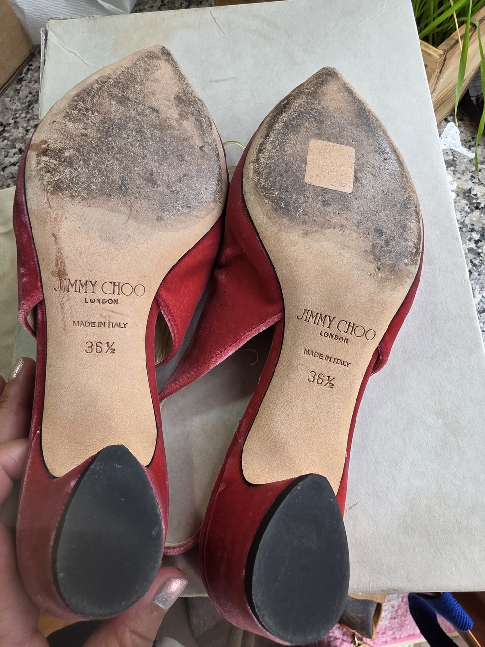 Jimmy Choo Raspberry Velvet Slingback Mules - Picture 8 of 11